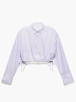 Coastal Stripe Woven Voile Sleep Crop Shirt With Drawstring -Savage X Fenty COASTAL STRIPE WOVEN VOILE SLEEP CROP SHIRT WITH DRAWSTRING SQ2147947 10100 LAYDOWN 1200x1600 1